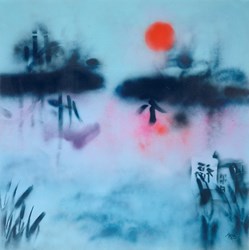 Alone in Kyoto by Alexander Rhys - Original Painting on Stretched Canvas sized 39x39 inches. Available from Whitewall Galleries